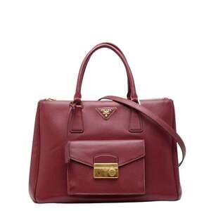 PRADA Red Leather Saffiano Shoulder Bag
